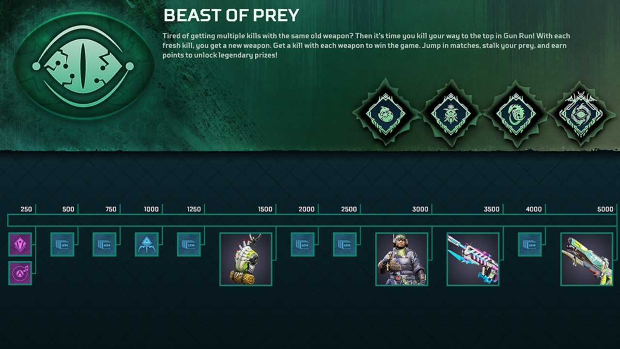 The Beast of Prey event features a free reward track full of cosmetic items.