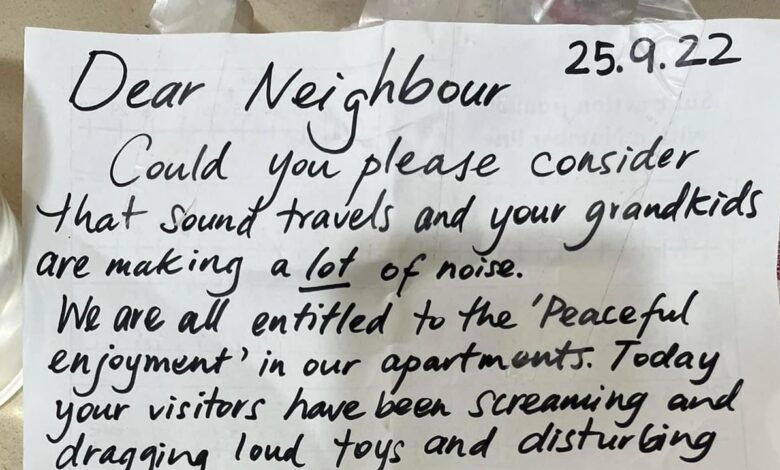 Furious neighbour’s note sparks debate